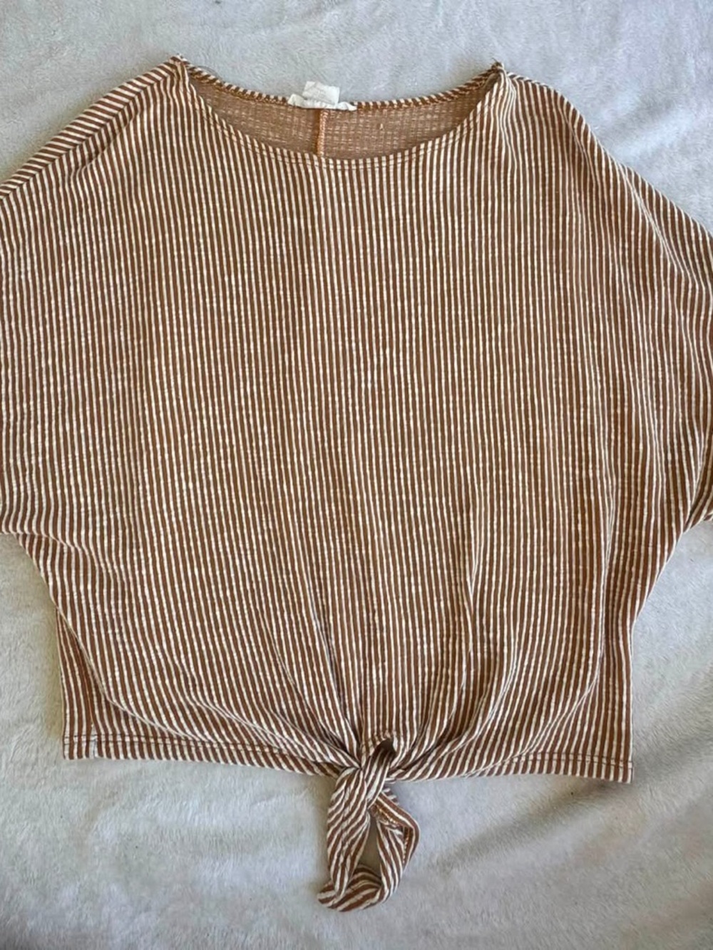 Caution To The Wind Brown and White Striped Tie-Front Crop Top